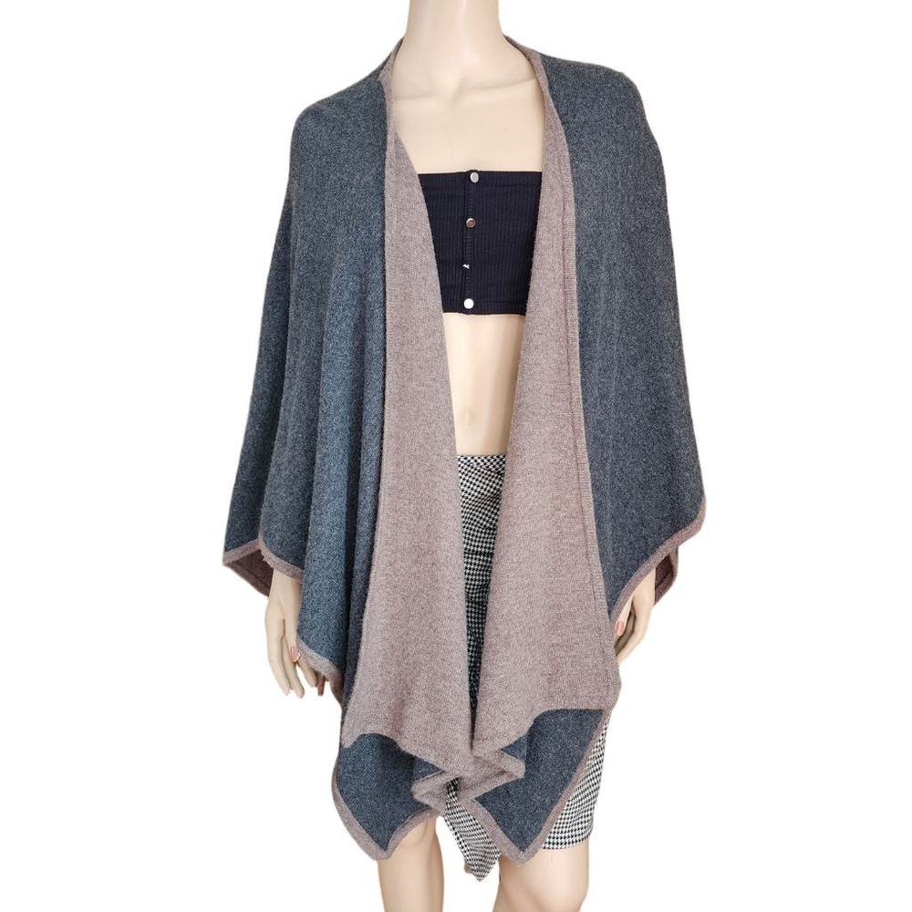 Reversible Cashmere Taupe Dark Gray Cape Wrap Shrug
